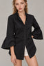 Flare Sleeve Solid Color V Neck Blouse