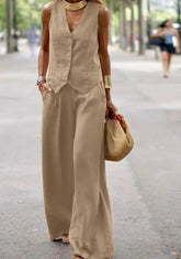 Casual Vest Wide Leg Pant Suit