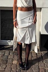 Asymmetric Hem Linen Blend Skirt