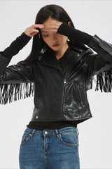 Faux Leather Tassel Biker Jacket