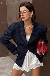 Elevated Stripe Padded Shoulder Blazer