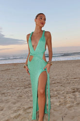 Slim Backless Knit Cami Cover-Up Beach Sweater Dress