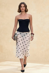 Polka Dot Satin High Waist A-Line Skirt