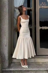 Vintage Sleeveless Square Neck Ruched Cocktail Dress