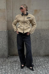 Waist Cinched Colorblock Jacket