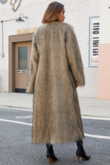 Chic V Neck Faux Fur Cozy Longline Overcoat