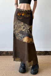 Abstract Print Contrast Waist Sheer Skirt