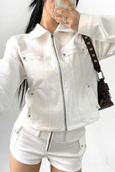 Rivet Lapel Safari Crop Jacke