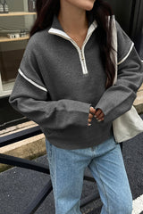 Casual Zip Front Long Sleeve Sweater