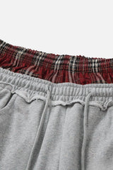 Stripe Plaid Panel Double Waist Wide Leg Pants