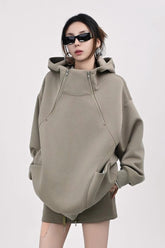 Oversized Hooded Sweatshirt with Side Zipper Hoodie