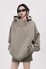 Oversized Hooded Sweatshirt with Side Zipper Hoodie