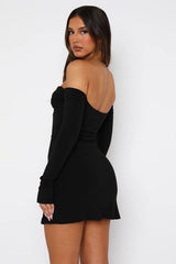 Solid Off-Shoulder Low Cut Ruched High Waist Elegant Cocktail Dress