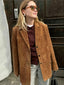 Suede Look Notch Lapel Button Front Coat