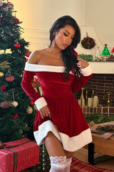 Christmas Off-the-Shoulder Open Back Long Sleeve Glitter Party Dress