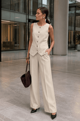 Blazer Vest Wide Leg High Waist Two Piece Work Set