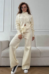 Long Sleeve Zippered Cardigan Knit Set