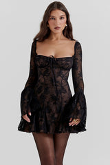 Lace Bell Sleeve Strapless Backless Graduation Party Dress