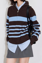 Color Block Striped Knit Sweater