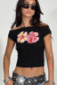Printed Off-Shoulder Short Sleeve Crop Top