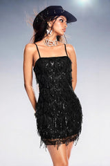 Sequin Fringe Sleeveless Spaghetti Strap Sequin Dress