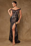 Off Shoulder Heavy-Sequin Split Slim Sequin Dress