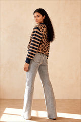 Leopard Print Contrast Cardigan Sweater