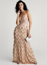 Elegant Spaghetti Strap A-Line Bodycon Maxi Sequin Dress