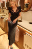 V-Neck Lace Panel Rhinestone Waist Tie Maxi Lace Dress