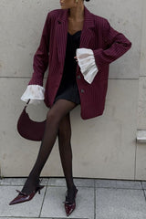 Striped Lace Ruffle Oversized Coat