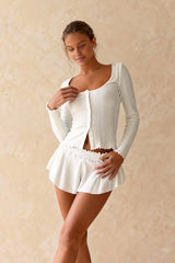 Vintage O-neck Buttons Up T-shirts Tops Ruffles Shorts Suits