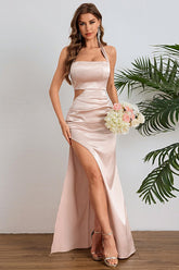 Sexy Halter Cut Out Slit Formal Dress