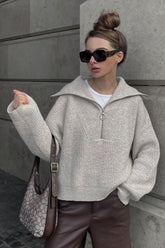 Vintage Notched V-Neck Knit Top