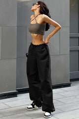 Drawstring Waist Slimmed Simple Loose Cargo Pants