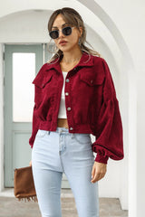 Corduroy Cropped Lantern Sleeve Jacket