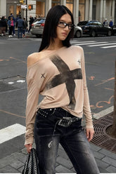 Cross Print Asymmetrical T-Shirt