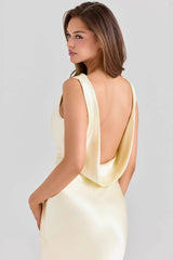 Elegant Satin Sleeveless Off-Shoulder Bodycon Solid Formal Dress