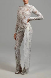 Lace Sheer High Neck Long Sleeve Jumpsuit