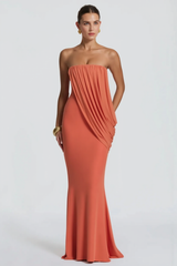 Draped Mesh Tube Irregular Ruche Maxi Slim Bodycon Dress