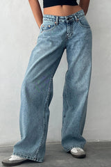Solid Color Wide Leg Denim Jeans