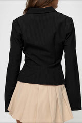 British Style Striped Button Front Lightweight Blouse
