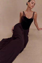 Cami Backless Mesh Paneled Waist Slim Elegant Long Formal Dress