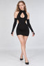 Color Chest Water Drop Hollow Tight Cut Out Mini Dress