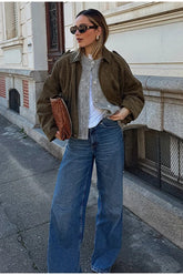 Suede Cropped Zip-Up Jacket