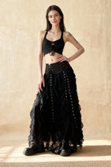 Lace Mesh Fairy Bow Long Skirt