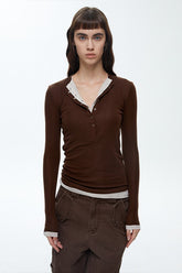Henley Neck Two-in-One Knit Top