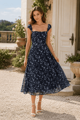 Elegant Vintage Slim Strap Printed Floral Dress