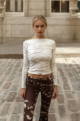 Long Sleeve Ruched Solid Color Casual Round Neck Pullover T-shirts