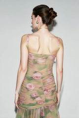 Sexy Print High Waist Slit Cami Vacation Dress