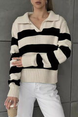 Striped Color Block Polo Sweater